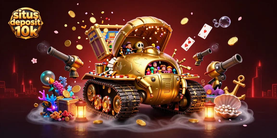 Experience the excitement of situs deposit 10k with a vibrant 3D casino scene filled with golden treasures.