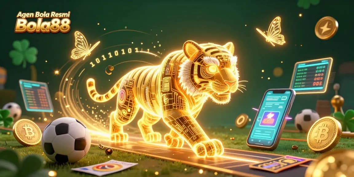Bet on Agen Bola Resmi Bola88 with this vibrant 3D casino illustration showcasing competitive sports betting.