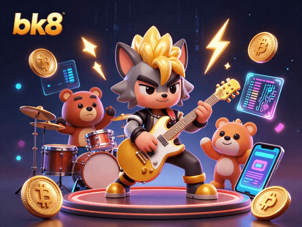Experience winning thrills with bk8 at this dynamic casino stage featuring a rock star wolf.