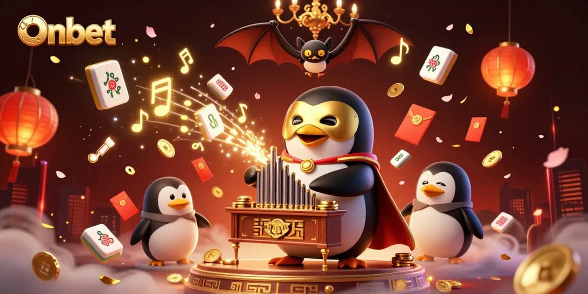 Experience Onbet's thrilling gaming with golden coins and vibrant elements in an engaging casino scene.