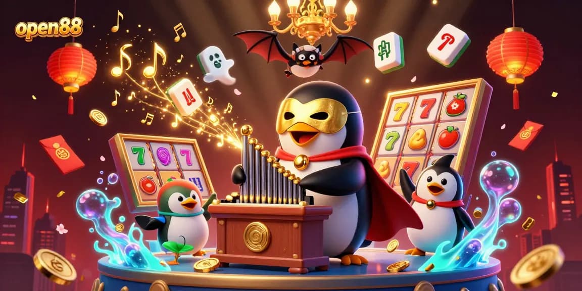 Experience exciting gameplay at open88 with a 3D casino scene featuring vibrant slot machines and golden coins.