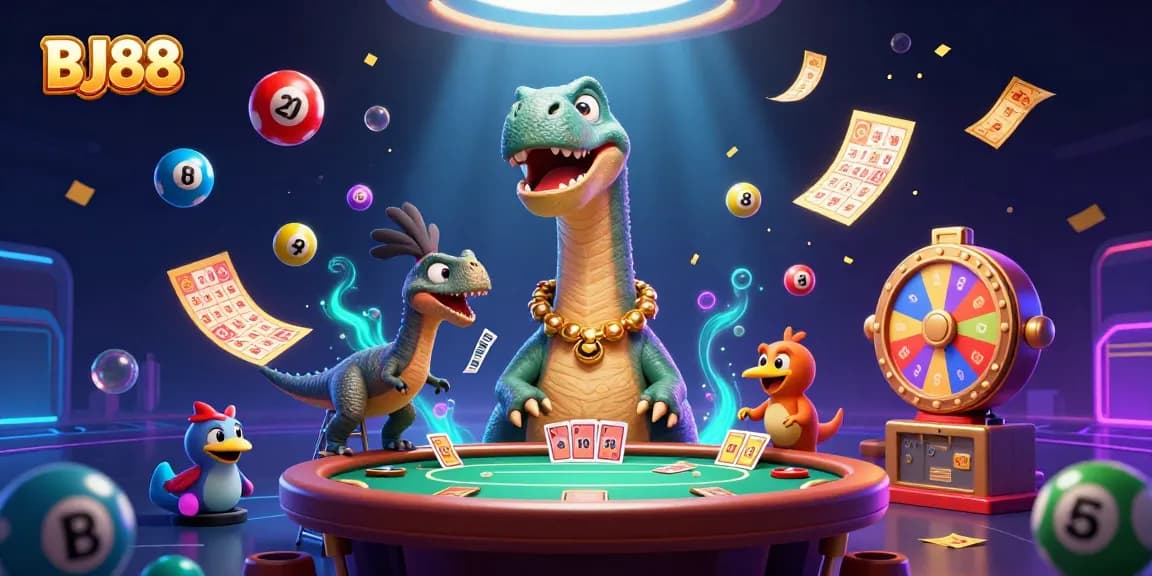 Engage with BJ88's vibrant casino world featuring dynamic characters and lively game elements.