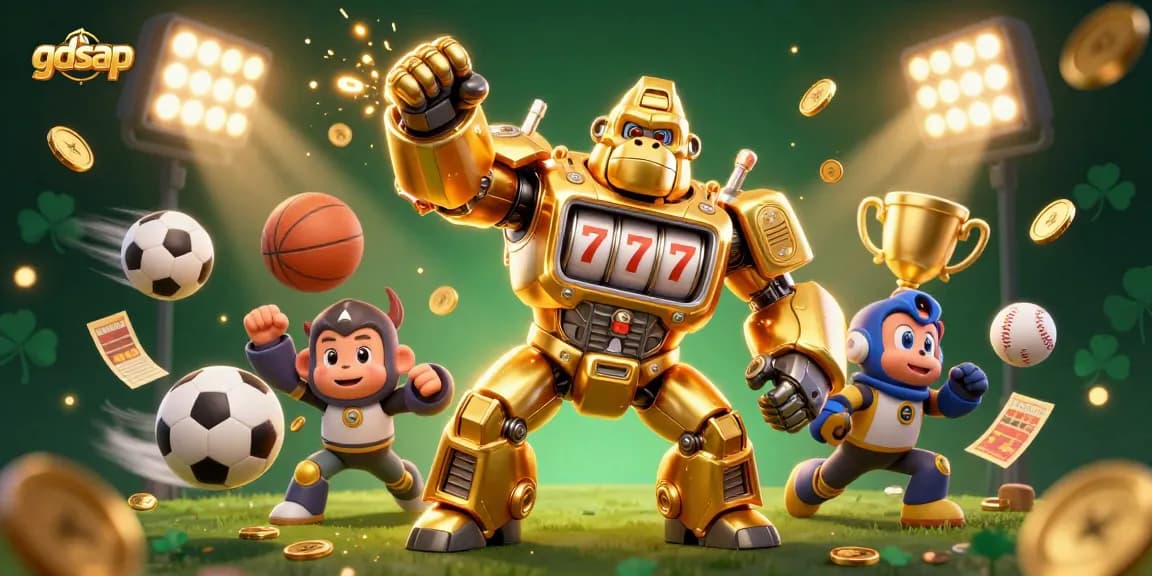 Experience thrilling gameplay with gdsap's golden gorilla mech at an exciting casino event.