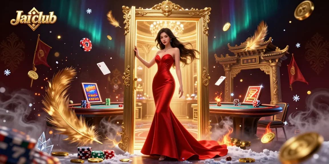 Immerse in the vibrant world of Jai club with a stunning casino scene filled with poker elements.