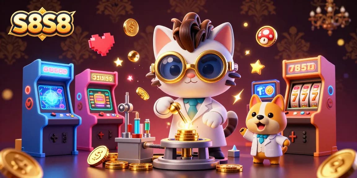 S8S8 showcases a vibrant casino world with mad scientist characters creating wealth through energetic gambling.