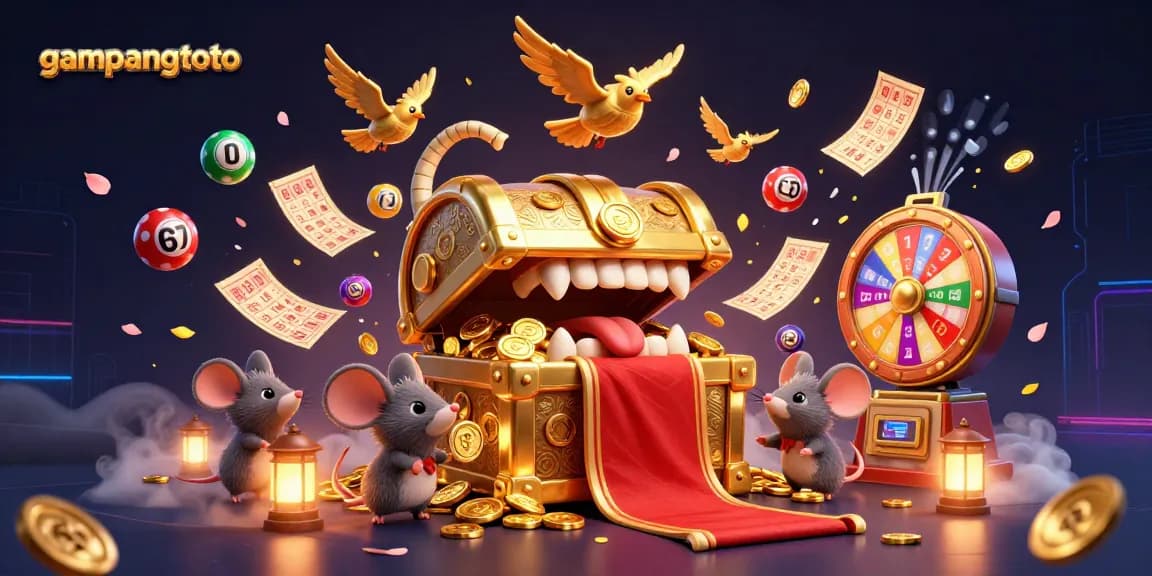 Gampangtoto menawarkan pengalaman bermain yang menarik melalui ilustrasi penuh warna dengan bola lotere dan tiket kemenangan.