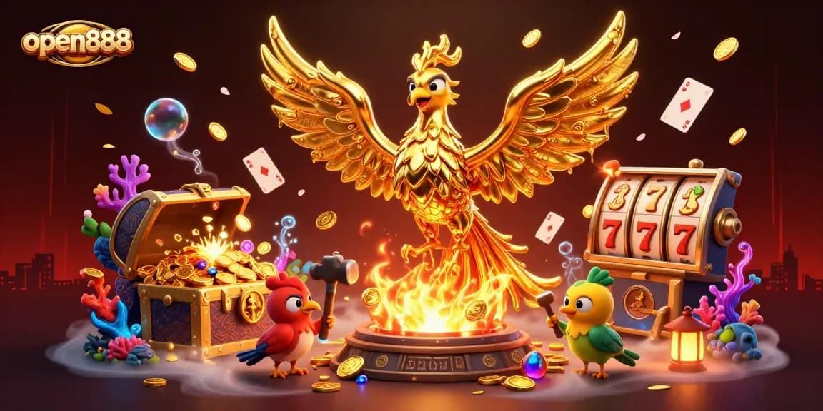 Celebrate your wins with open888 as a molten phoenix brings luck and treasures from a fiery forge.