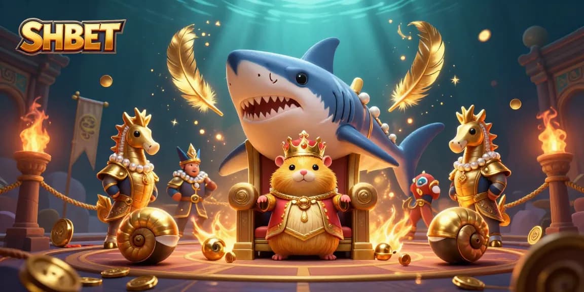 Engage in thrilling gameplay with SHBET's vibrant casino illustration featuring a hamster king and gambling elements.