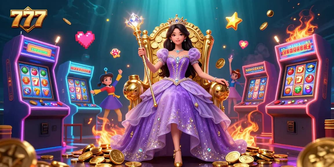 Experience 777 jackpots with vibrant game elements and a regal casino theme.