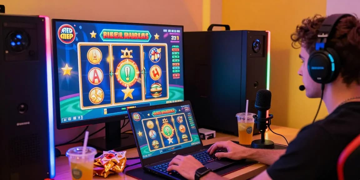 Pengguna bermain slot online dengan semangat di ruang bermain yang cerah.