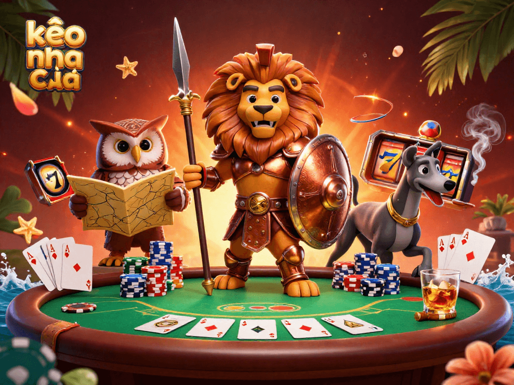 Engage with kèo nhà cái in this vibrant 3D casino scene featuring dynamic poker action and heroic characters.