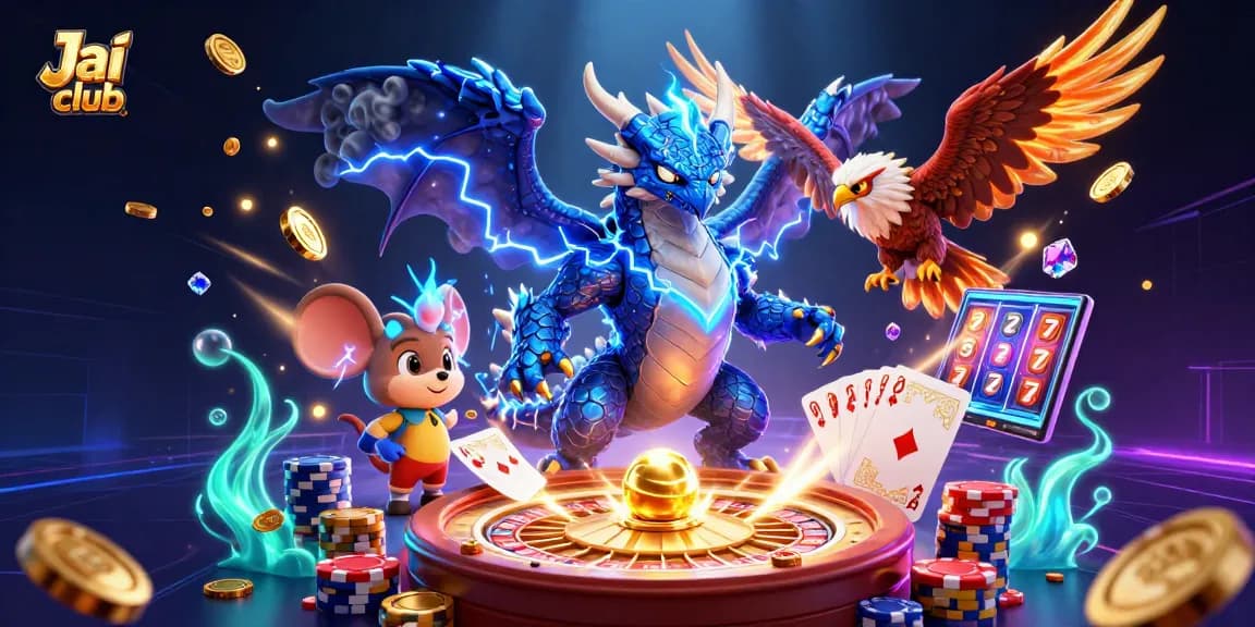 Experience thrilling action at Jai club with electric dragon and vibrant casino elements.