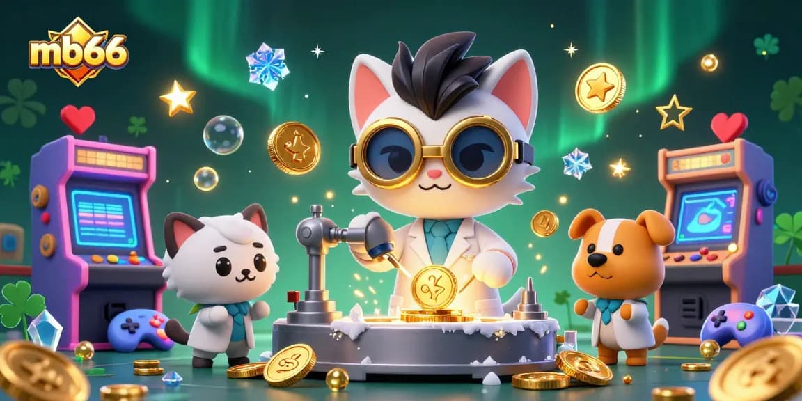 Experience the thrills with mb66 as a mad scientist cat creates a gold-coin-replication machine in a vibrant casino.