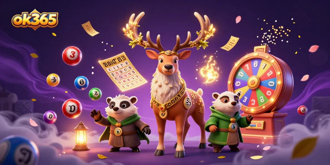 Experience excitement with ok365 in a vibrant 3D casino scene filled with dynamic lottery elements.