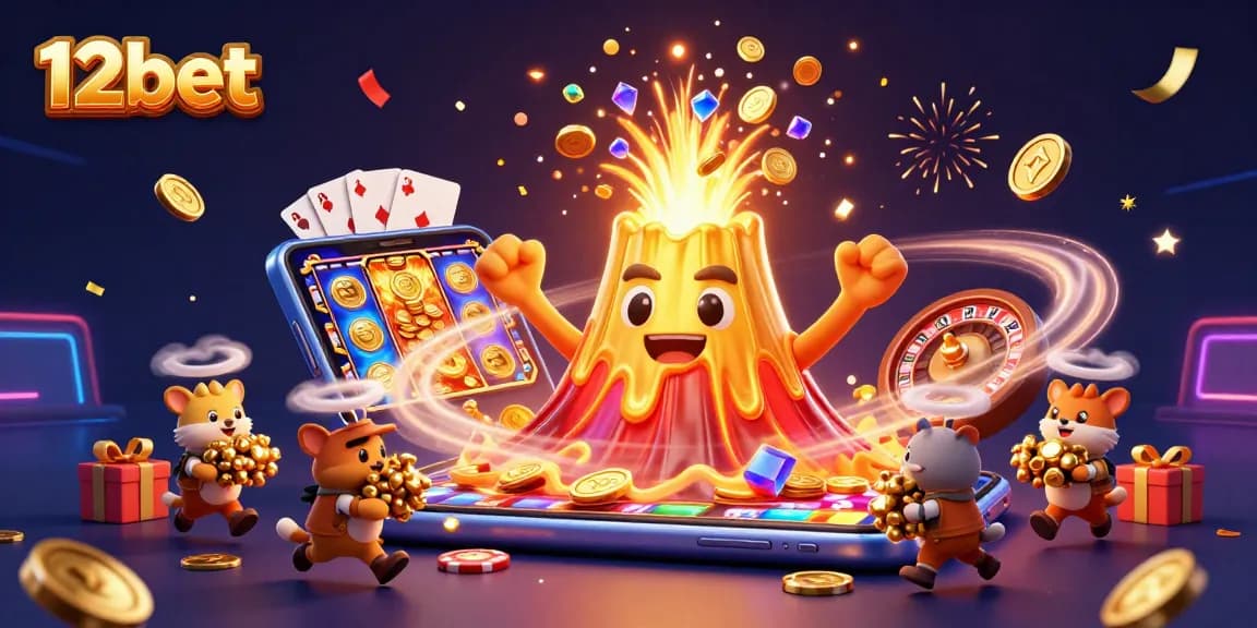 Trải nghiệm đặt cược hấp dẫn tại 12bet với hình ảnh sống động từ slot game và kho báu.