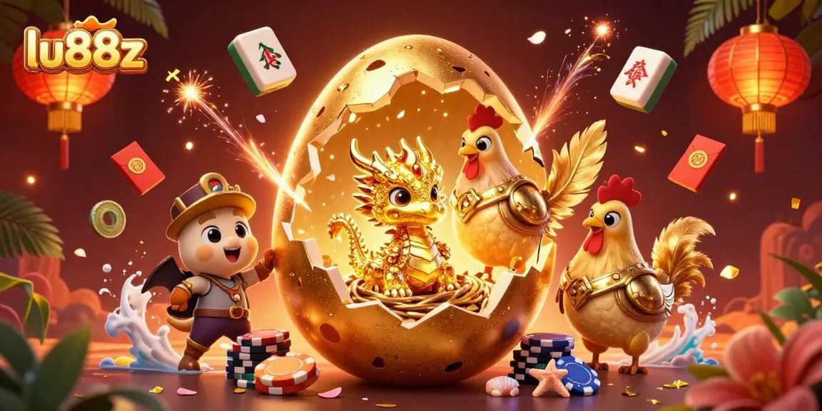 Experience the excitement of lu88z as a golden dragon emerges from a poker chip nest