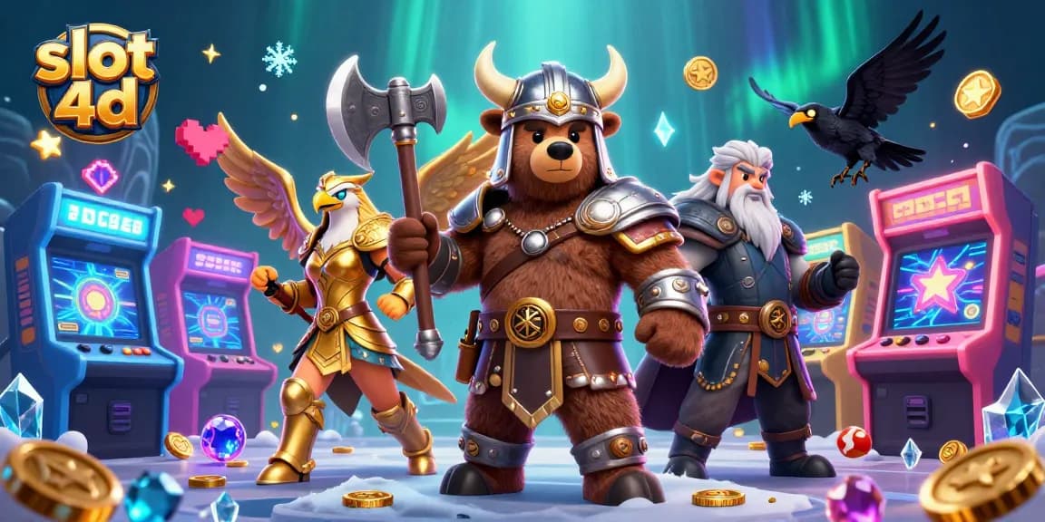 Menggali permainan slot 4d yang menakjubkan dengan karakter Viking dan elemen kasino yang penuh warna.
