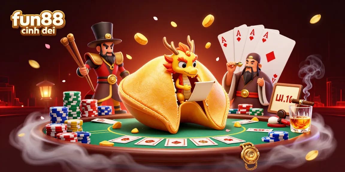 Experience exciting wins at fun88 chính thức with a vibrant casino-themed illustration showcasing betting action