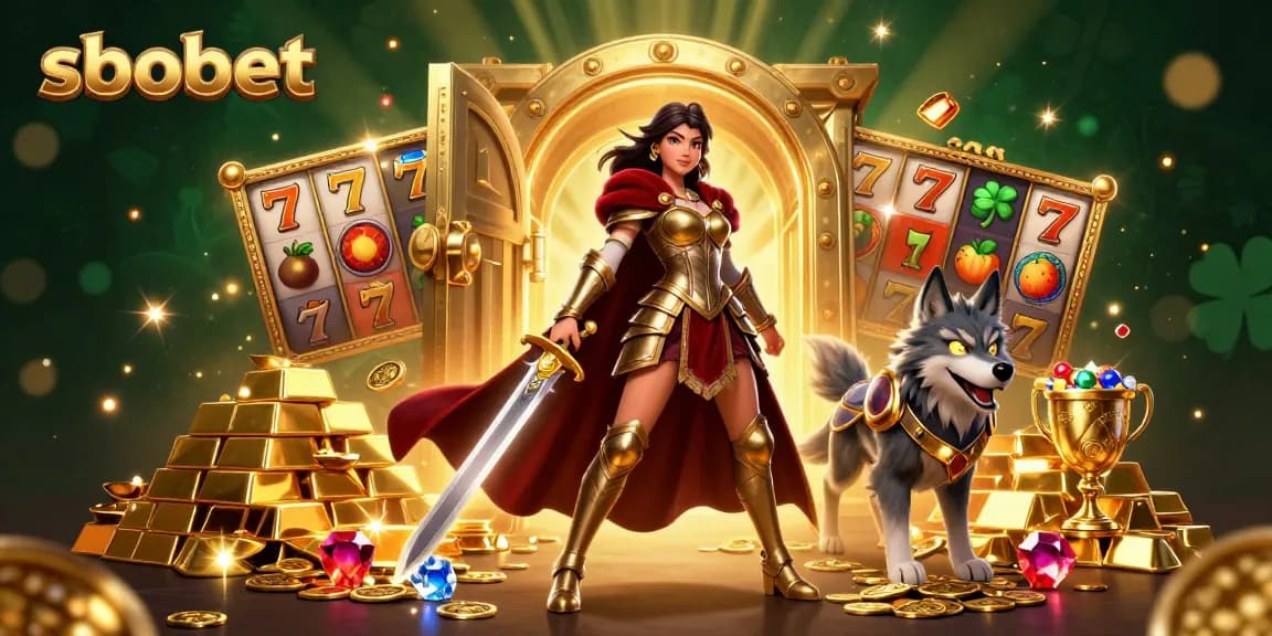 Engage in sbobet's dynamic gaming with a beautiful warrior queen and her glowing wolf!