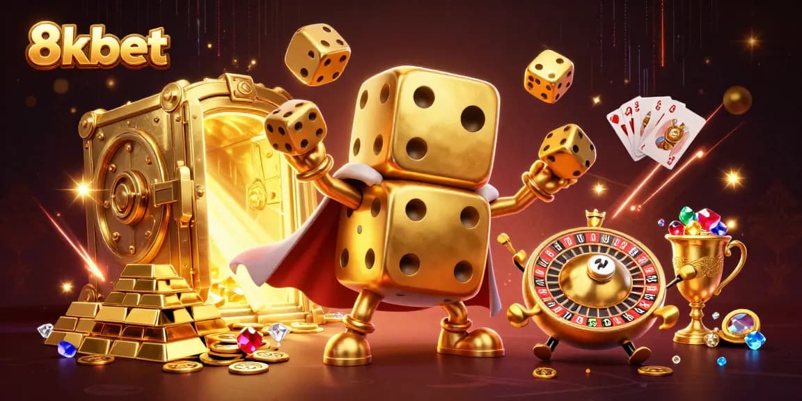 Experience thrilling wins with 8xbet's casino magic featuring golden dice and treasures.