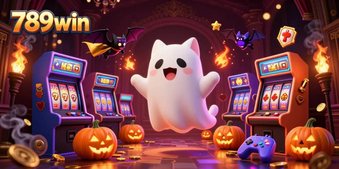 Experience thrilling wins with 789win in a vibrant haunted casino scene filled with games and excitement.