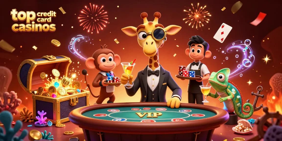 Experience the thrill of top credit card casinos with colorful 3D casino characters, vibrant game elements, and festive energy.