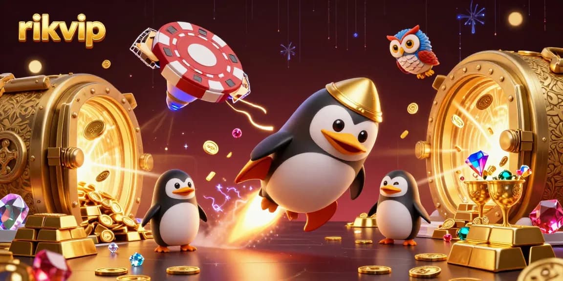 Bet big with rikvip: Join the adventure of the golden penguin soaring through a dazzling casino universe.