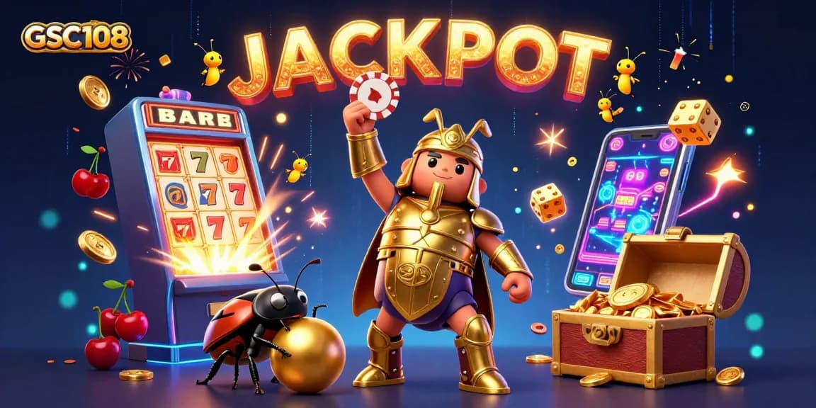 Spin the reels with GSC108 in a vibrant casino scene showcasing animated characters and thrilling elements.
