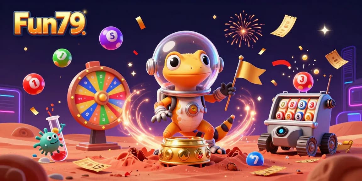 Experience the excitement of Fun79 with a vibrant Martian casino adventure filled with game elements and dynamic celebrations.