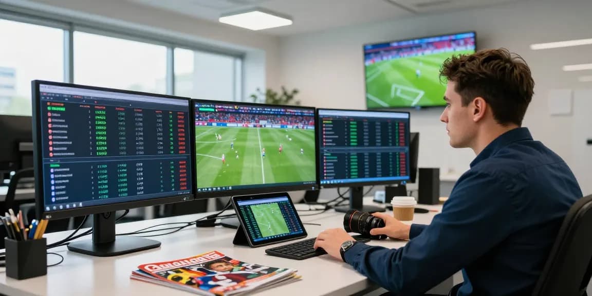 Soi kèo nhà cái expert analyzing live betting odds in a modern office environment
