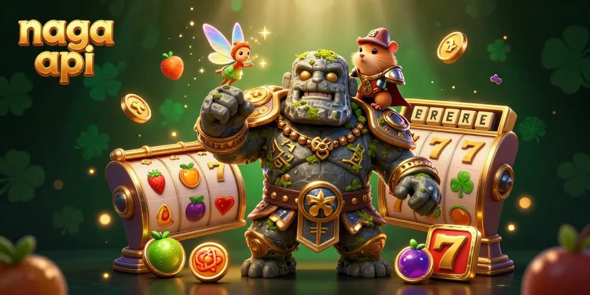 Experience thrilling slot action with the lively scene showcasing the naga api with ancient guardians and magical elements.