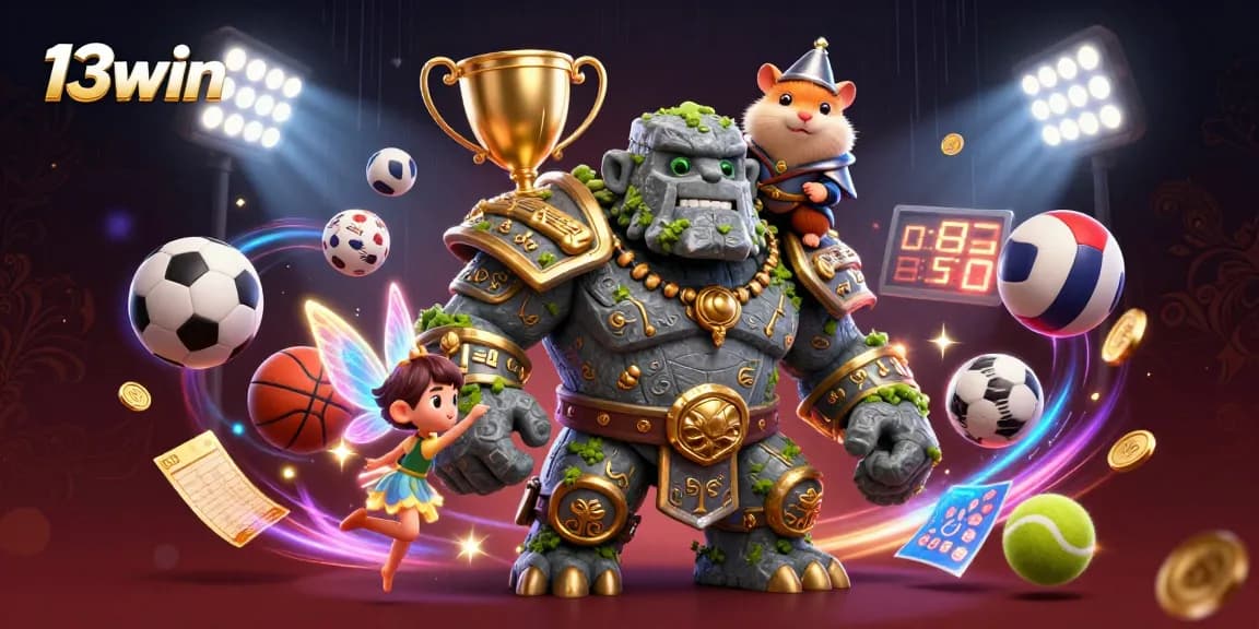 Engage with the dynamic world of 13win featuring magical characters and lively sports elements.