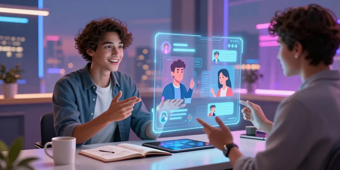 An engaging scene illustrating AI NSFW chat interaction, showcasing immersive characters and futuristic design elements.