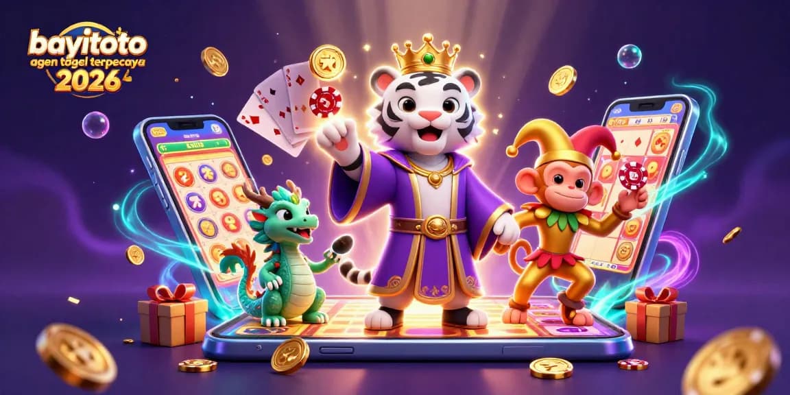 Experience the thrilling world of bayitoto agen togel terpercaya 2026 with a vibrant 3D illustration showcasing lottery elements and characters.