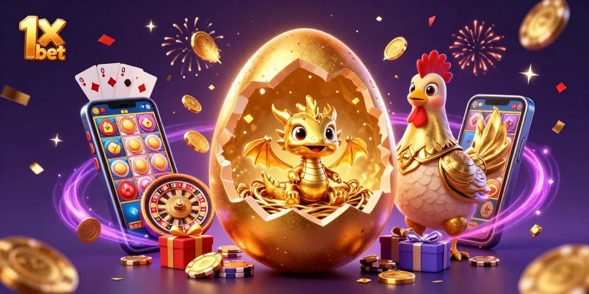 Experience the thrill of 1x bet with a mesmerizing scene featuring a golden dragon and dynamic casino elements.