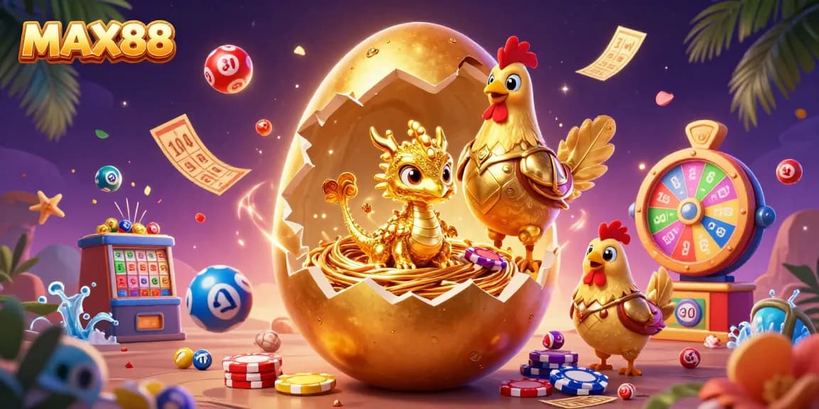 Experience the world of MAX88 with a golden dragon and vibrant casino elements.
