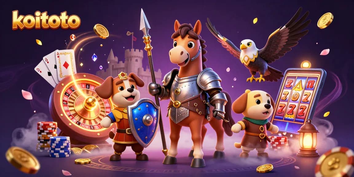 Koitoto players experience thrills in a vibrant medieval 3D casino, filled with gold coins and cards.