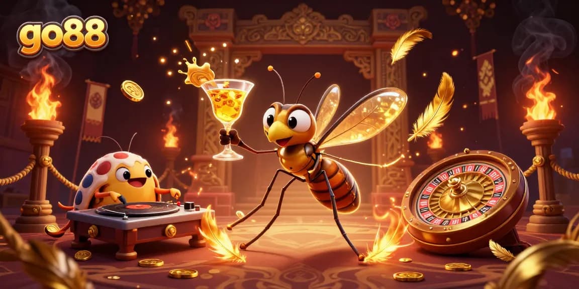 Engage with go88's thrilling casino games, featuring unique characters in a vibrant, dynamic 3D scene.