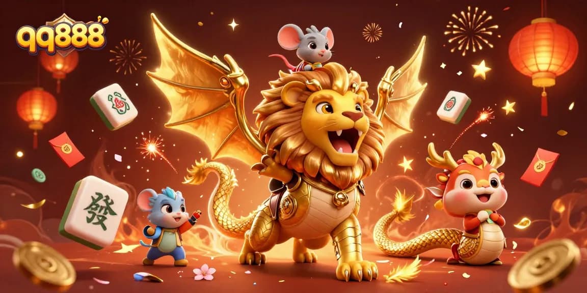 Experience thrilling gameplay at qq888 through a dynamic casino showdown featuring golden treasures and festive elements.