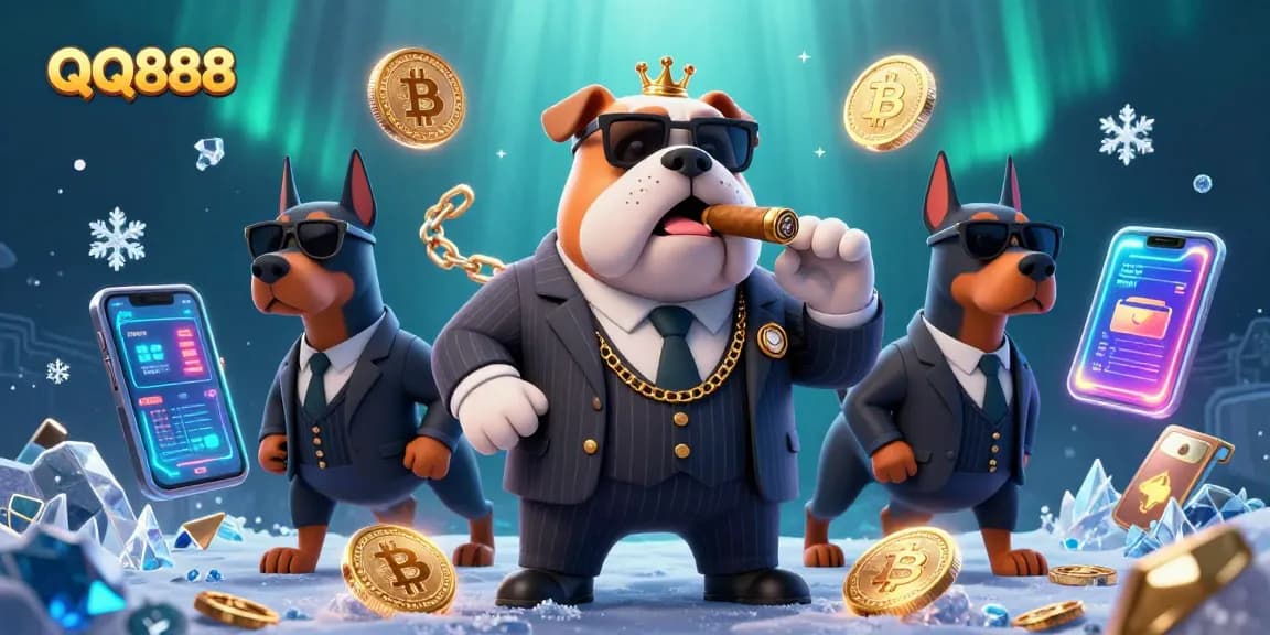 Experience thrilling gameplay with QQ888, showcasing cartoon mafia characters in a vibrant casino scene.