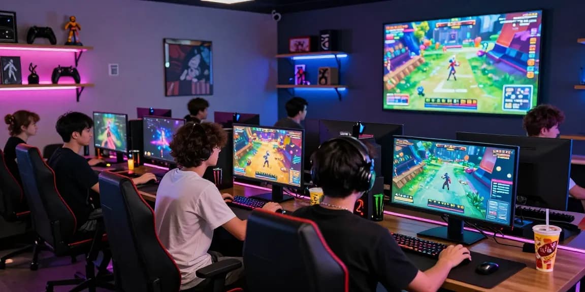 Exciting gaming scene with players enjoying cika4d platform games in a vibrant environment, showcasing dynamic gaming setups and live updates.