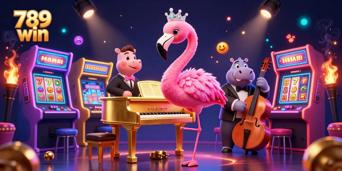 Play exciting games at 789 win casino with a lively flamingo singer and hippo band.