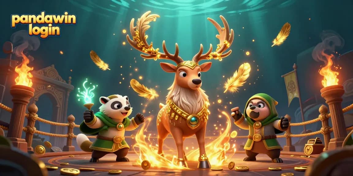 Engage in thrilling gameplay with pandawin login, featuring Celtic druid stag and wise badger in a vibrant casino scene.