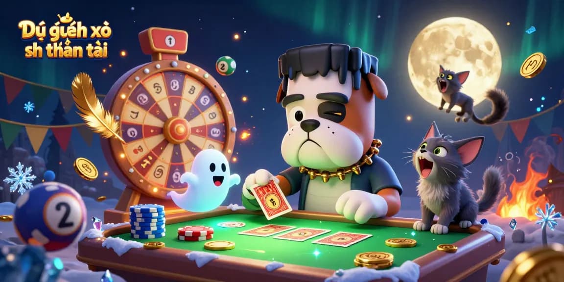 Dự đoán xổ số thần tài brings luck with lively characters and lottery elements in a thrilling illustration.