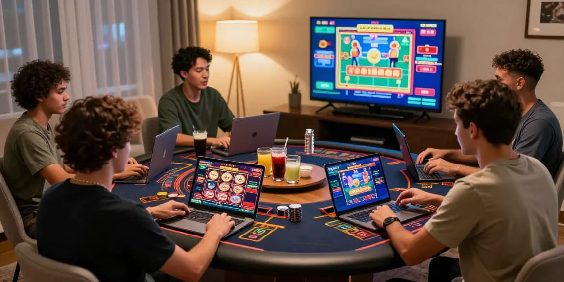 Crowd enjoying vibrant online gaming at credit card casinos with devices showcasing games at https://crownwoods.org.uk.