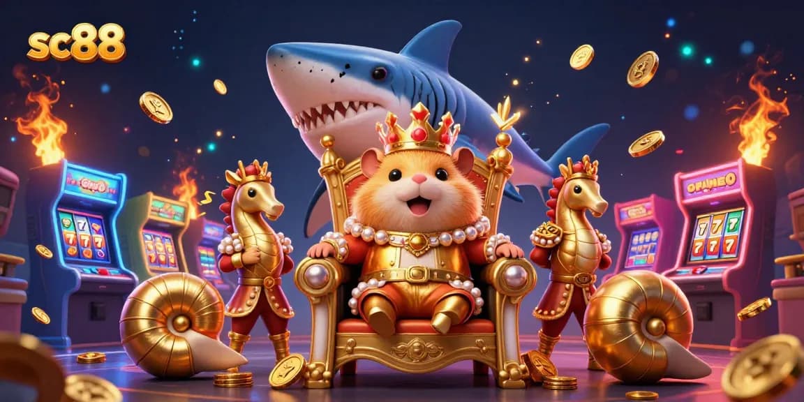 Join the excitement of sc88 casino with a golden hamster king and vibrant gambling elements.