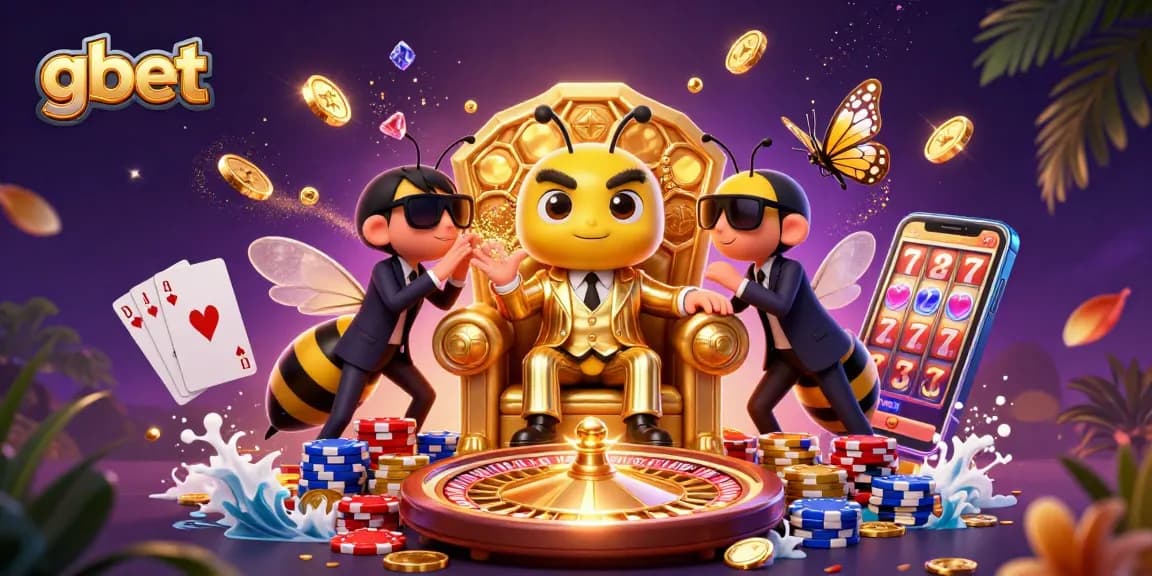 Engage in thrilling gameplay at gbet, featuring a vibrant 3D illustration of casino elements.