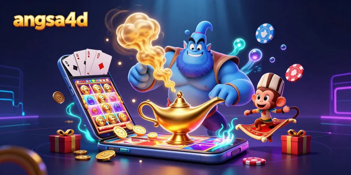Play slots at angsa4d with exciting 3D illustrations of a genie, monkey, and poker chips!