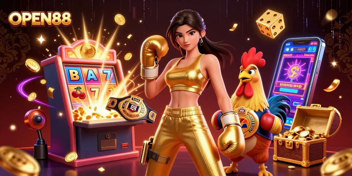 Engage with OPEN88's thrilling casino experience featuring vibrant 3D characters and dynamic elements.