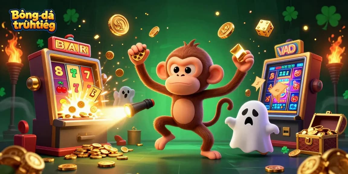 Bóngđátrựctiếp captures the thrill of live sports betting with vibrant casino elements and glowing gold features.
